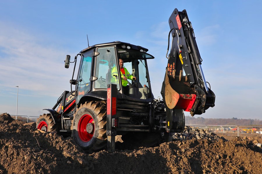 Black JCB Backhoe Loader