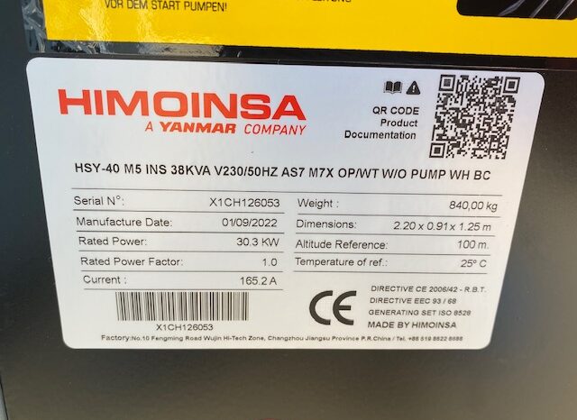 NEW HIMOINSA HSY-40-M5 SINGLE PHASE 38 kva YANMAR (PRICE REDUCED) full