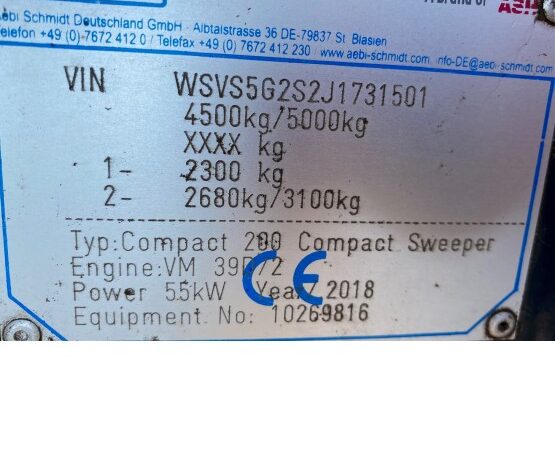 2018 SCHMIDT SWINGO 200+ ROAD SWEEPER in Compact Sweepers full