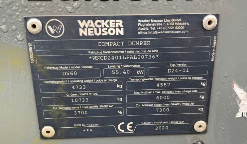 2020 Wacker Neuson DV60 Dual View swivel skip dumper full