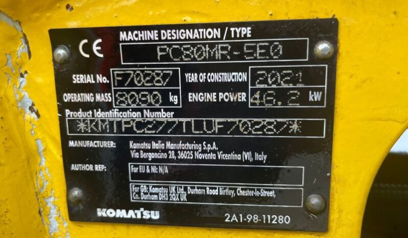 2021 Komatsu PC80MR excavator full