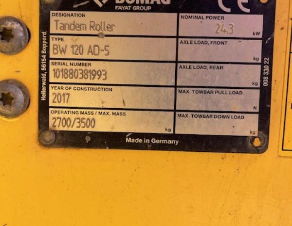 2017 Bomag BW120 AD-5 Roller for Sale full