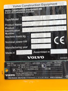 2022  Volvo L60H, 15359 full