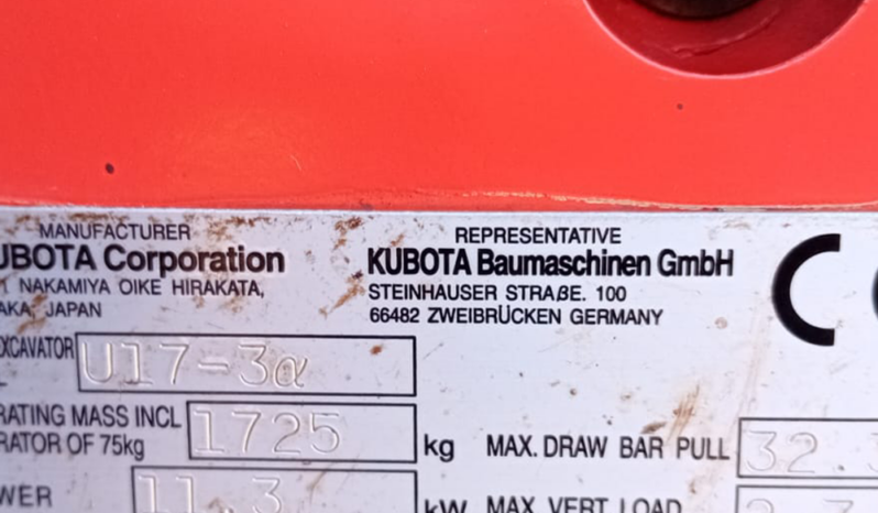 1.7T Excavator Kubota U17-3a 2020 full