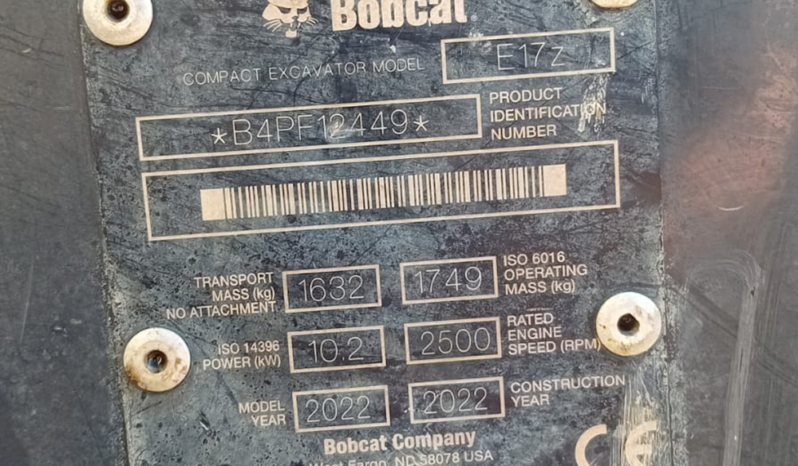 1.7T Excavator Bobcat E17z 2022 full