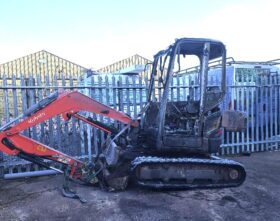 Fire Damaged 2020 Kubota U27-4 Excavator c/w ditch bucket. Fire damaged as shown in the For Auction on 2025-05-01
